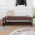 Tufted Upholstered End of Bed Bench with Nailhead Trim and Shelf