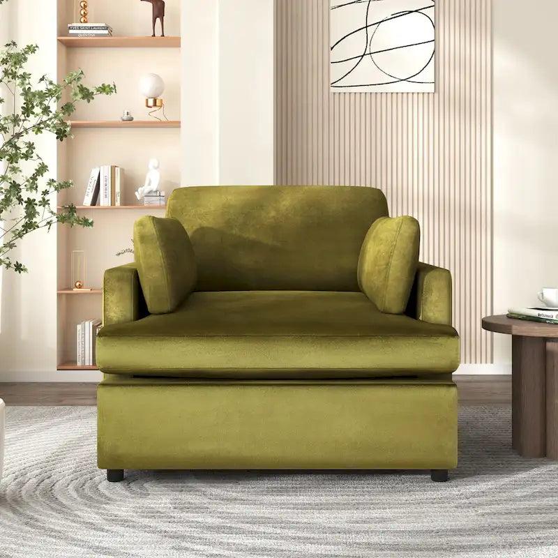 Green Oversized Accent Chair with Armrest Cushions and Angled Legs – 37  Wide