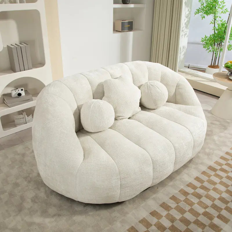 63  Chenille Bean Bag Lounge Chair with High-Density Foam Filling – White