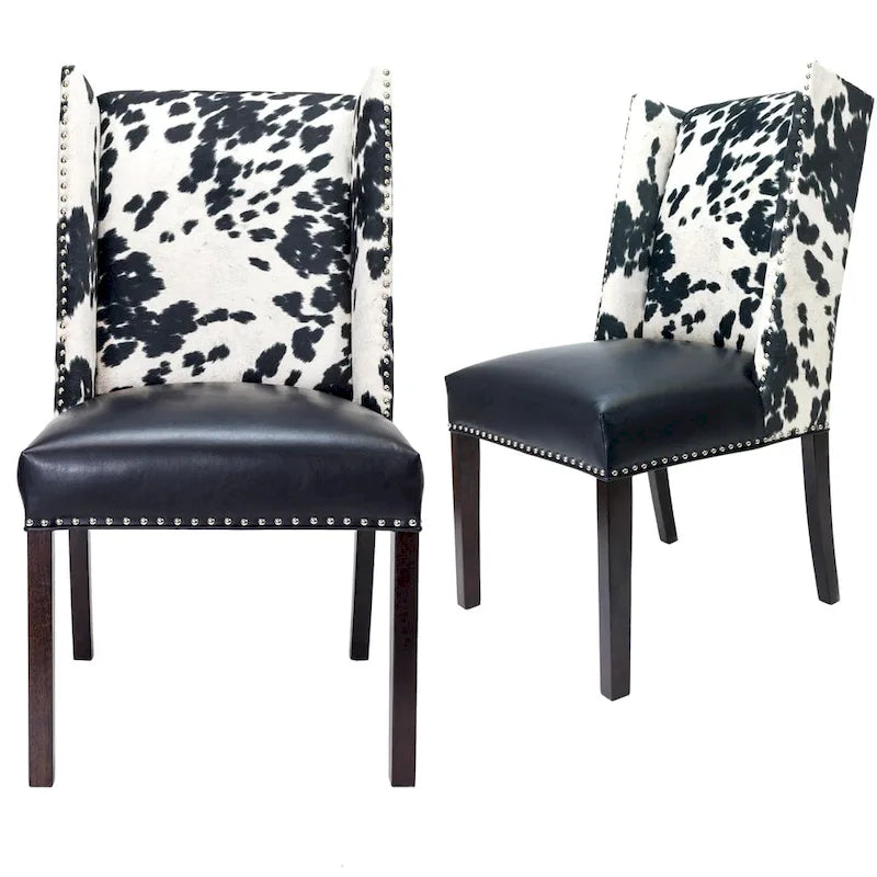 Wingback Upholstered Nailhead Dining Chairs Set of 2