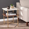 Square Faux Marble Side Table with Storage Shelf