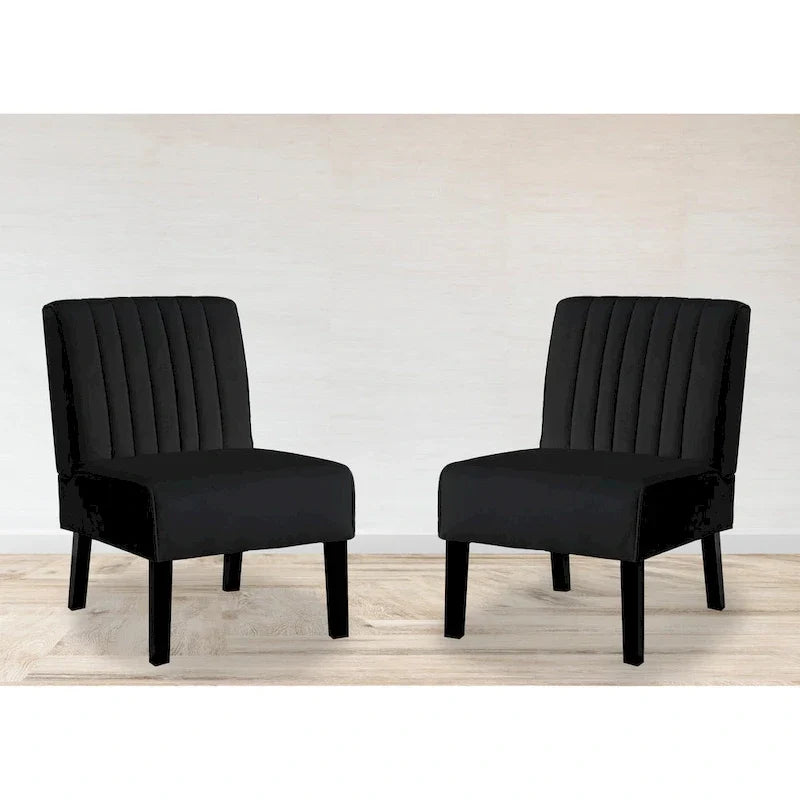 Velvet Channel Tufted Accent Chair, Set of 2