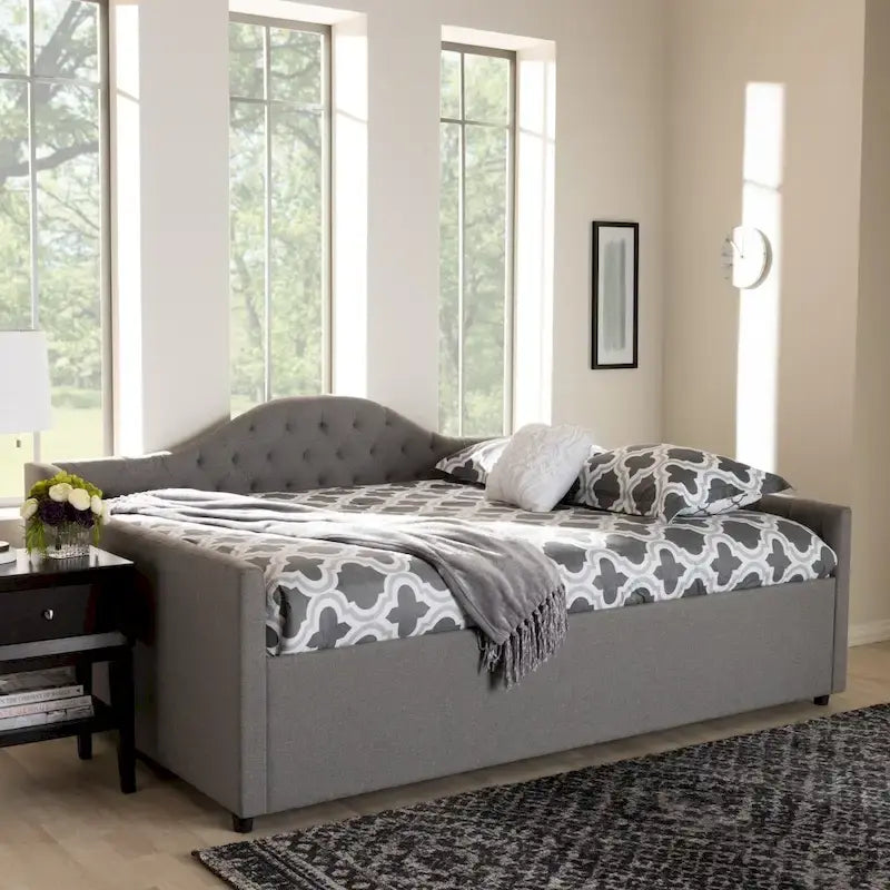 Fabric Upholstered Daybed with Button-Tufted Headboard