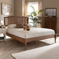 Wood and Synthetic Rattan Platform Bed – Ash Walnut, French Provincial Style