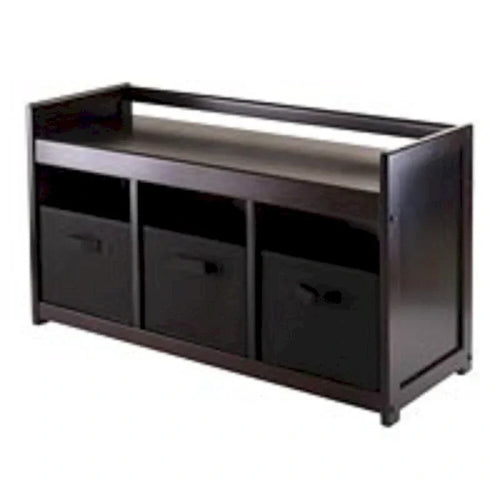 20.75 Dark Brown Black Storage Bench Three Foldable Fabric Basket