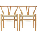 Set of 2 Natural Modern Wood Dining Chair With Back Y Arm Armchair Hemp Seat Home Restaurant Office Desk Work Kitchen