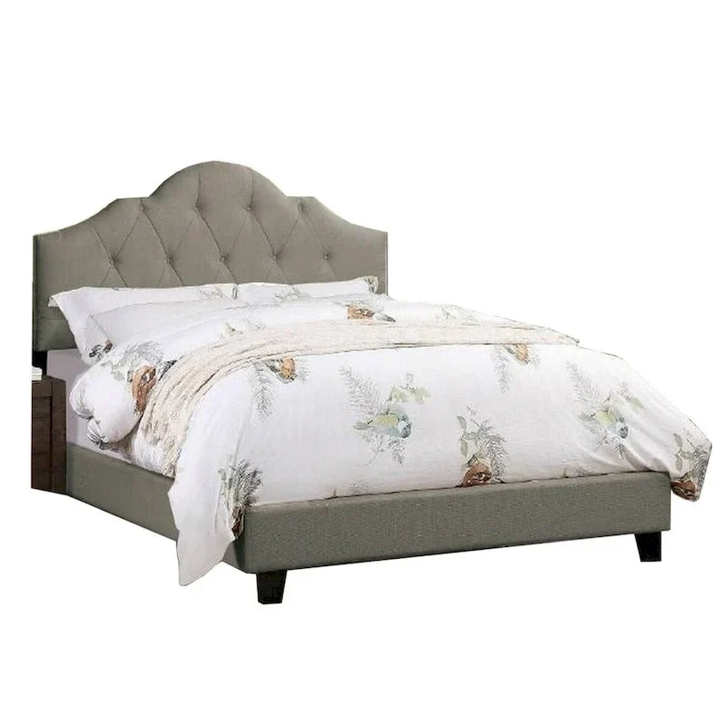 Upholstered King Size Bed with Tufted Adjustable Headboard, Gray Fabric