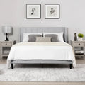 Upholstered Platform Bed Frame with Vertical Stripe Headboard