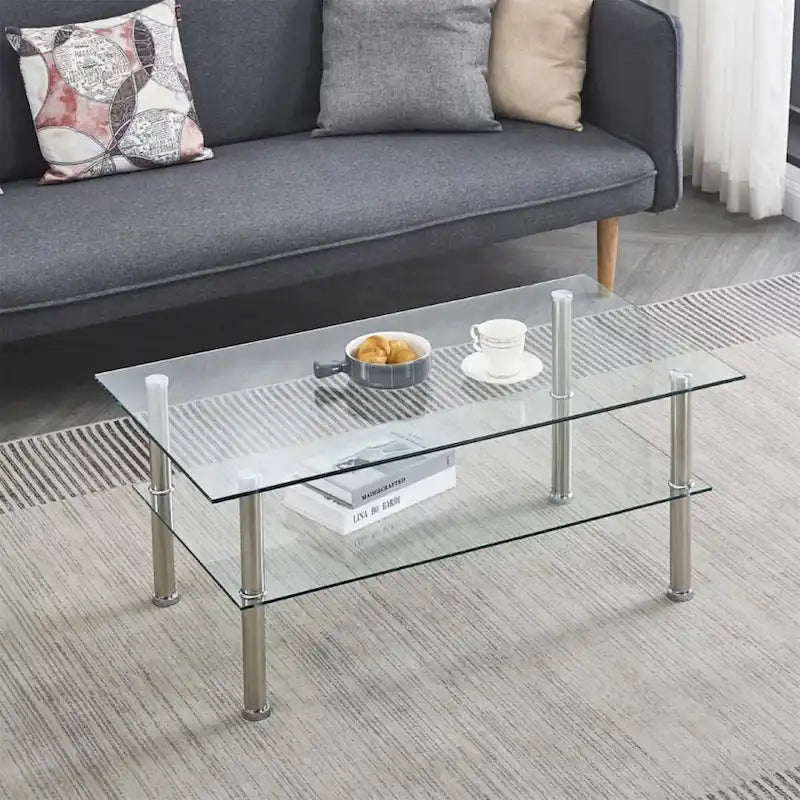 Clear Clear Glass Coffee Table, Tempered Glass End Table