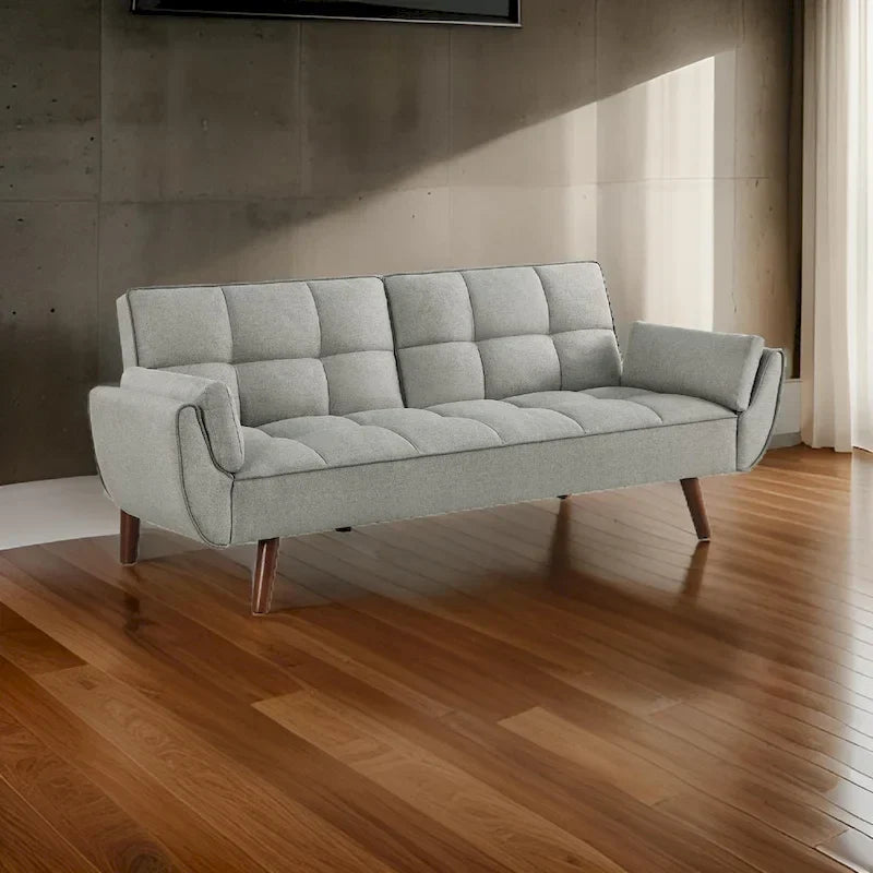 84 Inch Sofa Futon Bed with Tufted Back, Angled Legs, Gray Fabric