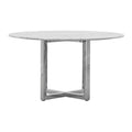48 Inch Round Dining Table with Marble Top, Cross Base, Chrome
